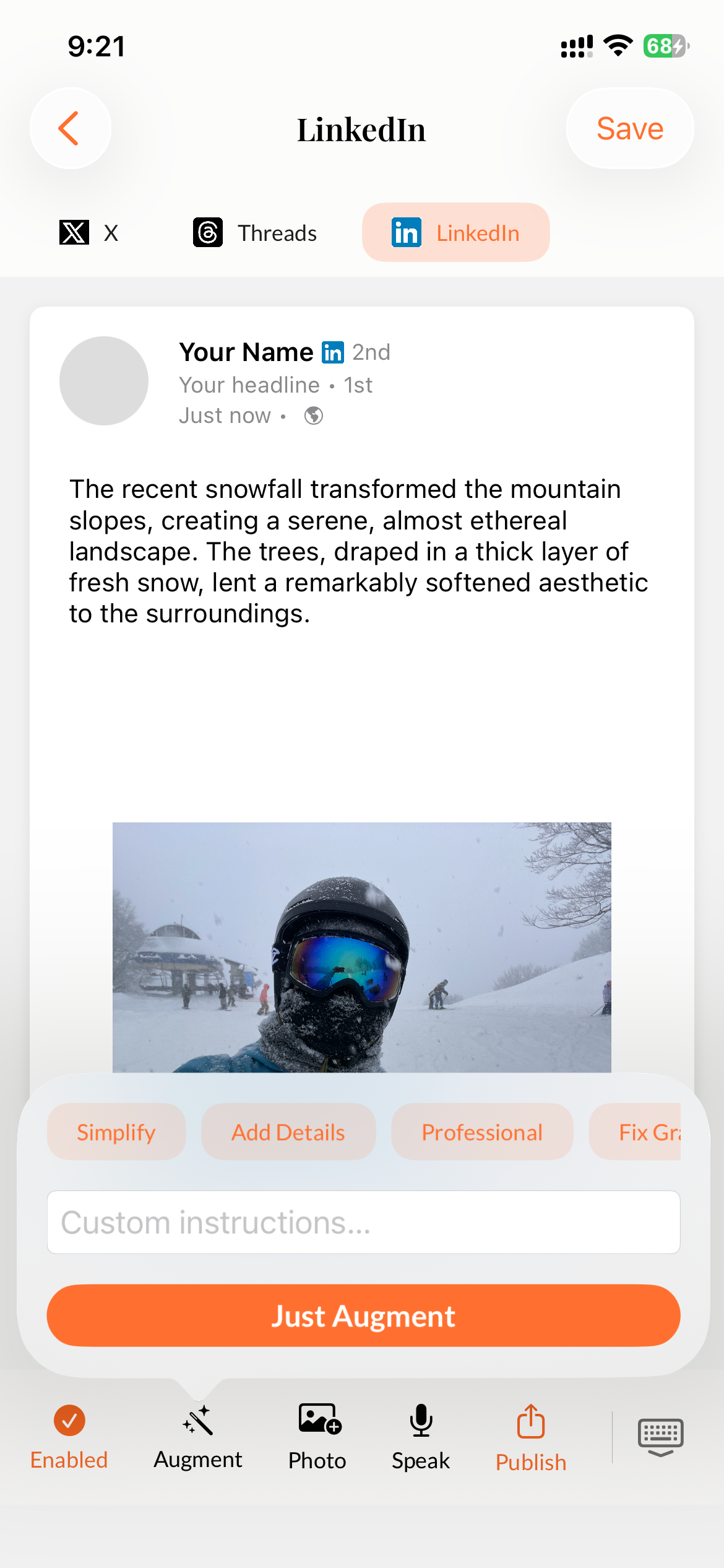 Publishing to LinkedIn with AI-generated post